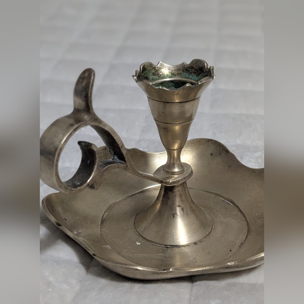 Boho Rare Find Brass Chamberstick, Single Vintage Candle Holder, Solid Brass - Picture 5 of 8